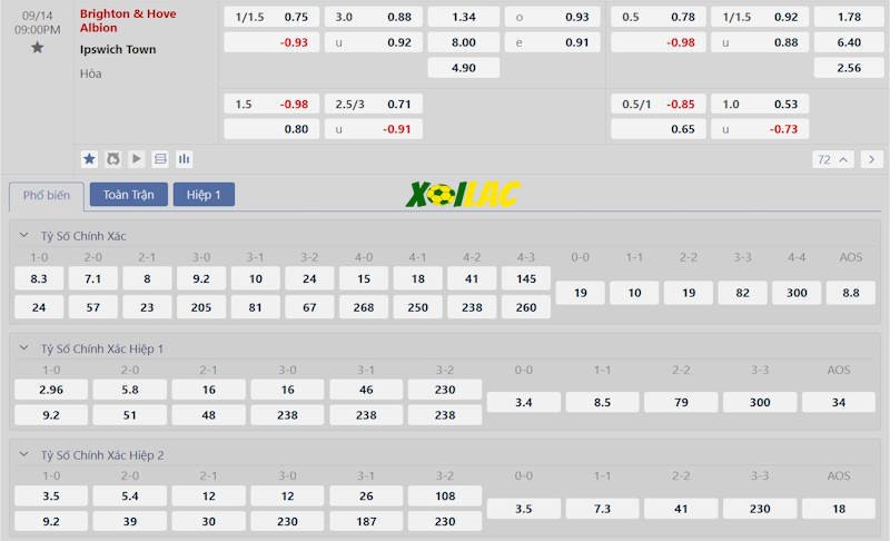 Soi kèo Brighton vs Ipswich 14/09/2024 – Tỷ lệ kèo