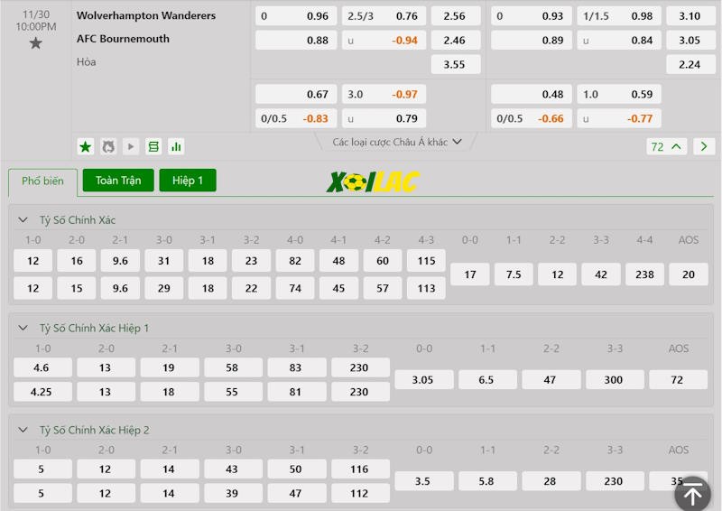 Soi kèo Wolves vs Bournemouth 30/11/2024 – Tỷ lệ kèo